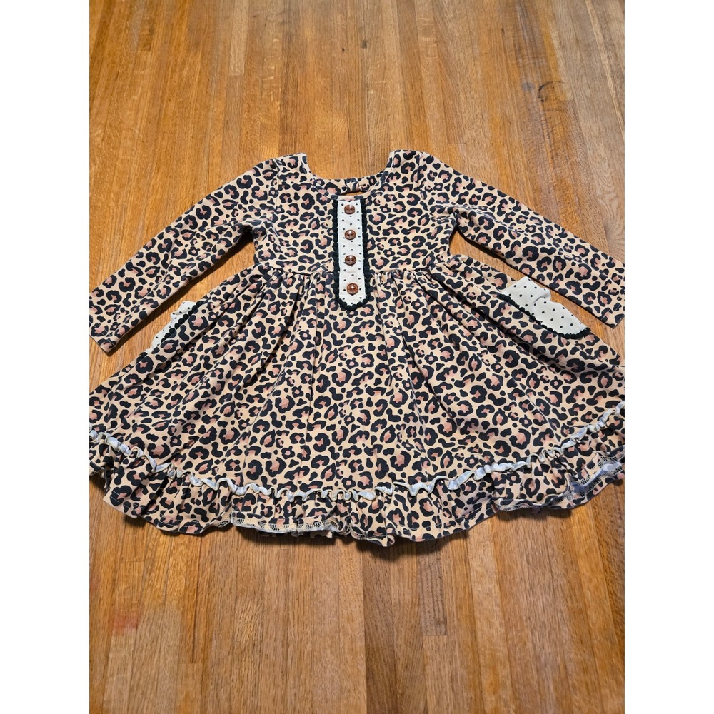 Swoon Baby Girl 4 Leopard Print Polka Dot Pocket Long Sleeve Ruffle Dress